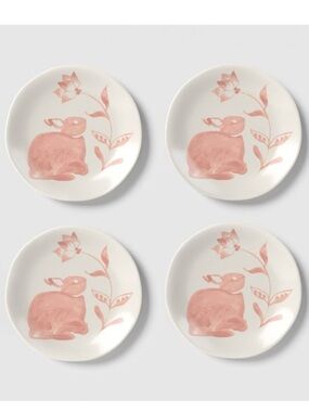 Threshold 4 pk 6" Easter Stoneware Aralia Appetizer Plates Hand Painted Pink NEW